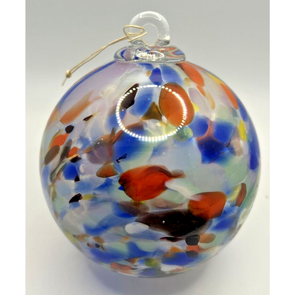 Vintage Art Glass Swirl Blue Green Red Orange Ornament U258/18